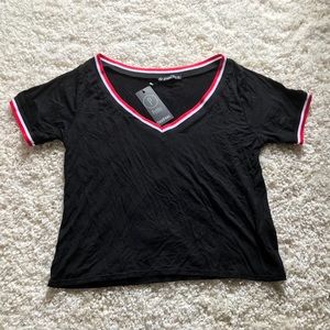 Black striped v-neck